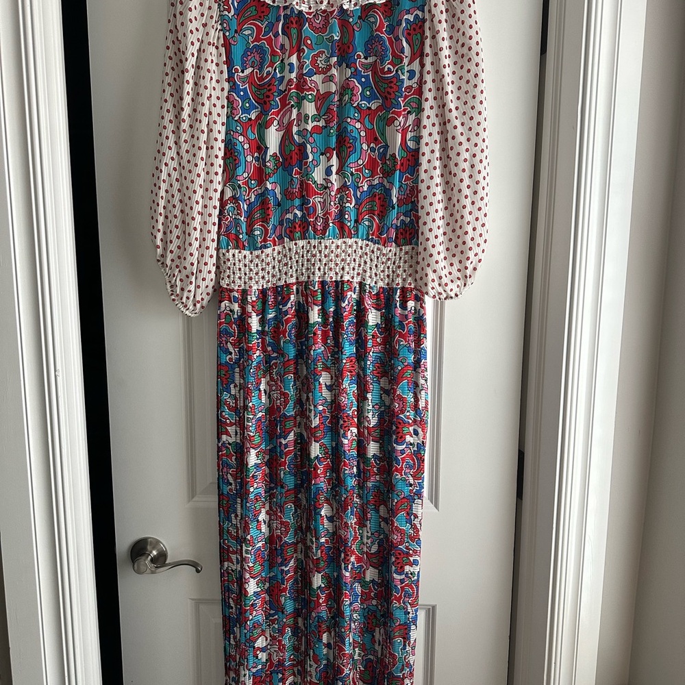 Vintage Diane Freis Floral and Polka Dot Ruffle Georgette Dress size Medium - Picture 7 of 7